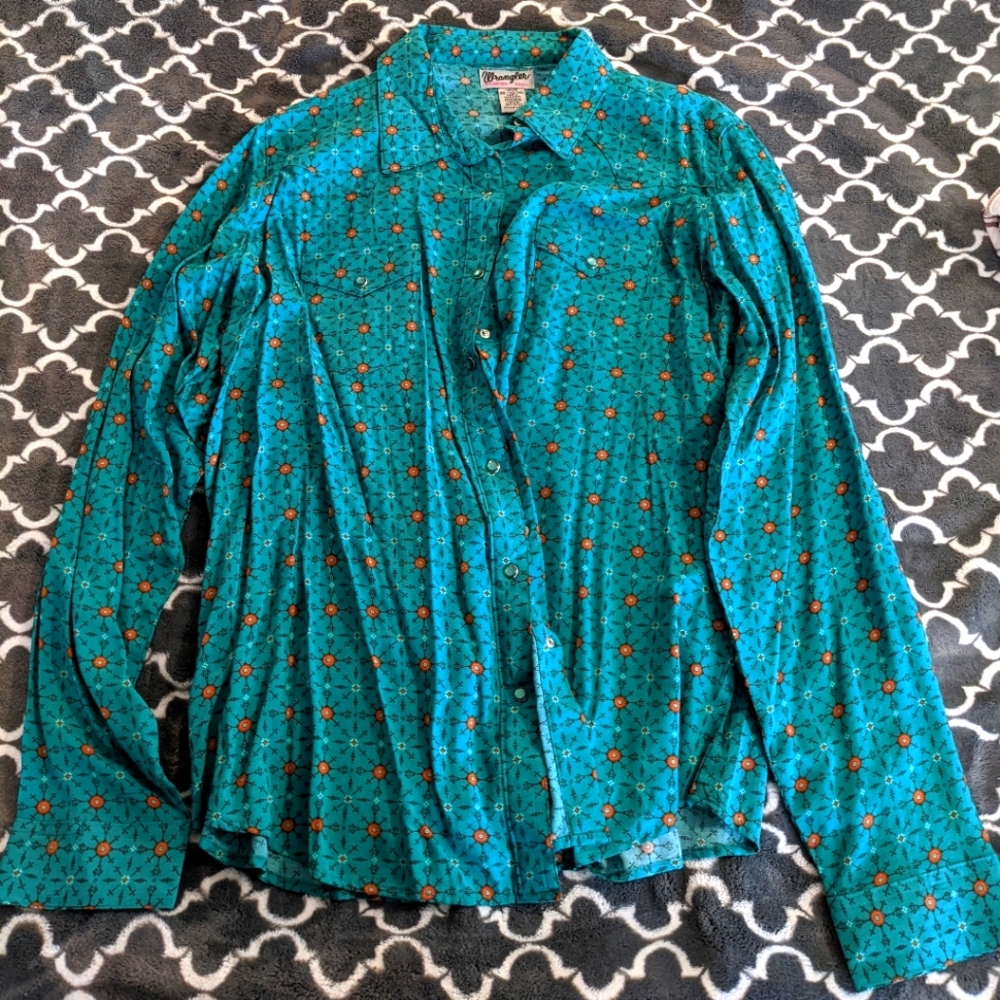 Wrangler Teal and Orange Floral Blouse